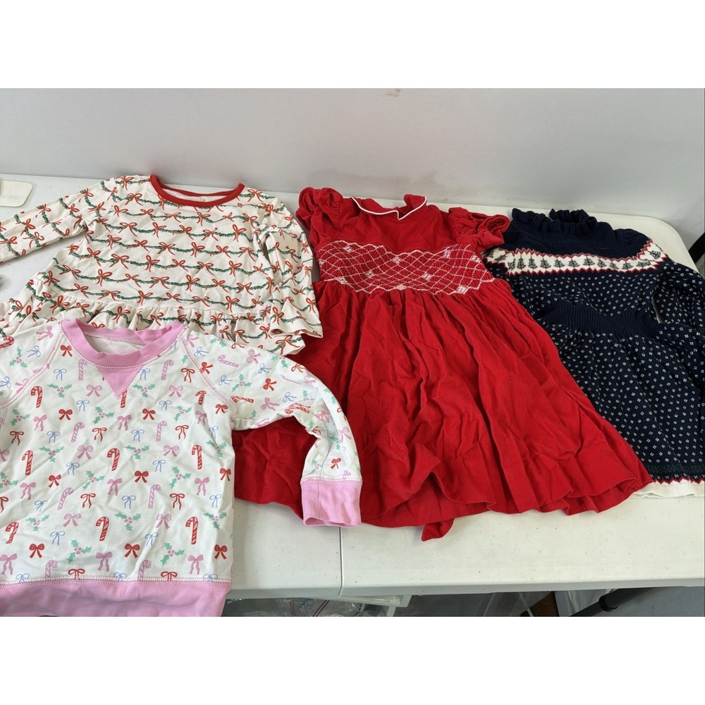 Girls 2T Holiday Christmas 4PC LOT Smocked Dress, Pima Cotton James and Lottie